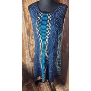 Magaschoni‎ New York Blue Combo Knit Sleeveless Dress-L